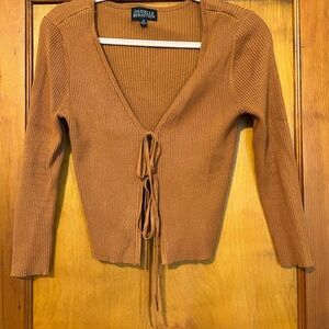 Daniel Bernstein Rust Ribbed Tie-Front Cardigan